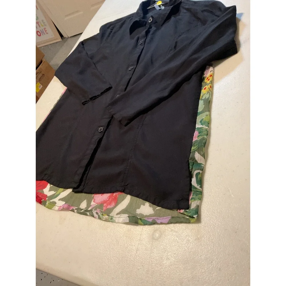 Kaktus Womens Black Button Front Layered Floral Shirt M - Picture 2 of 9